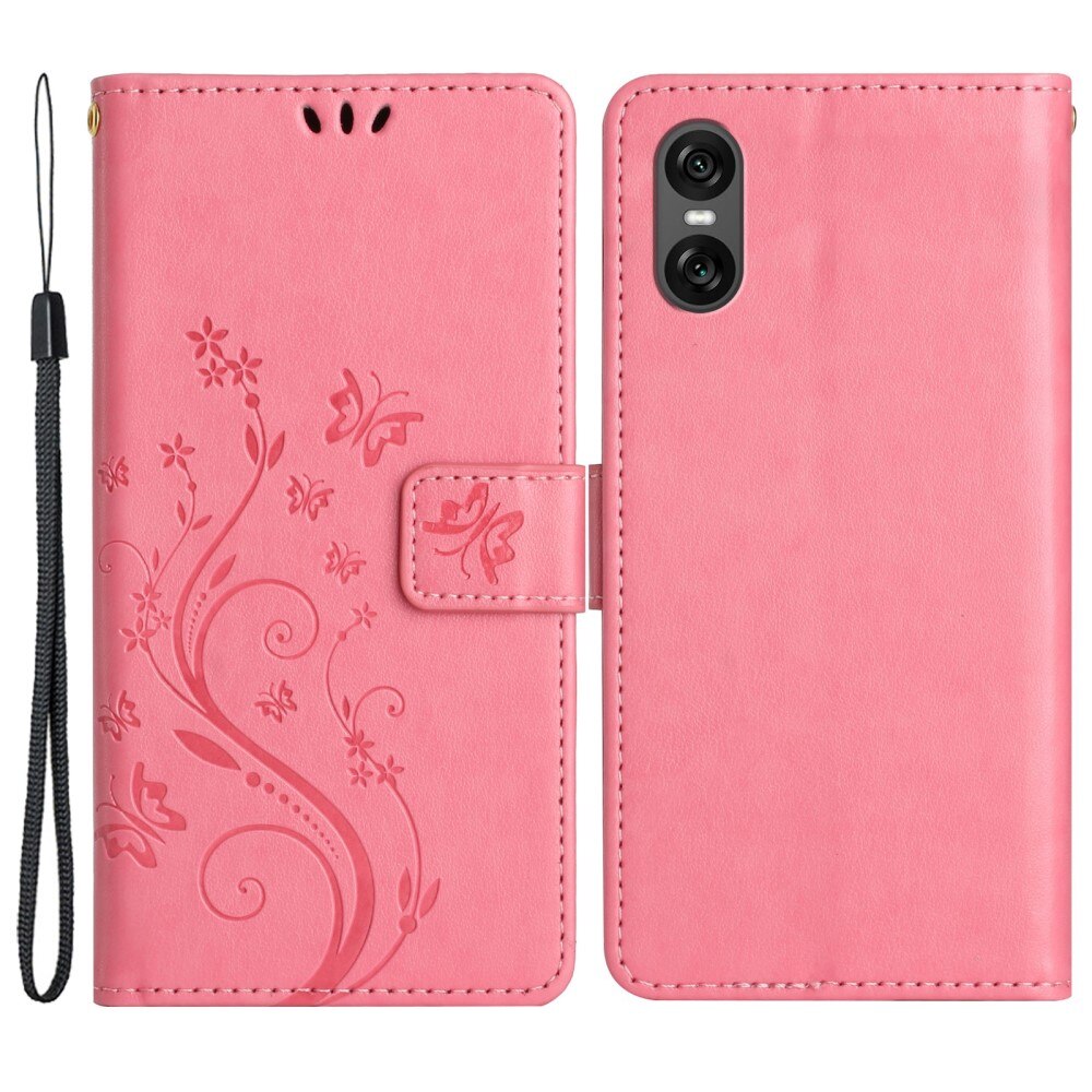 Custodia in pelle a farfalle per Sony Xperia 10 VI, rosa