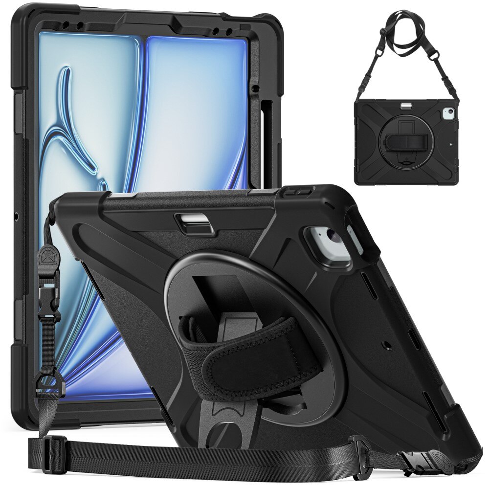 Custodia ibrida antiurto con tracolla iPad Air 11 6th Gen (2024) nero