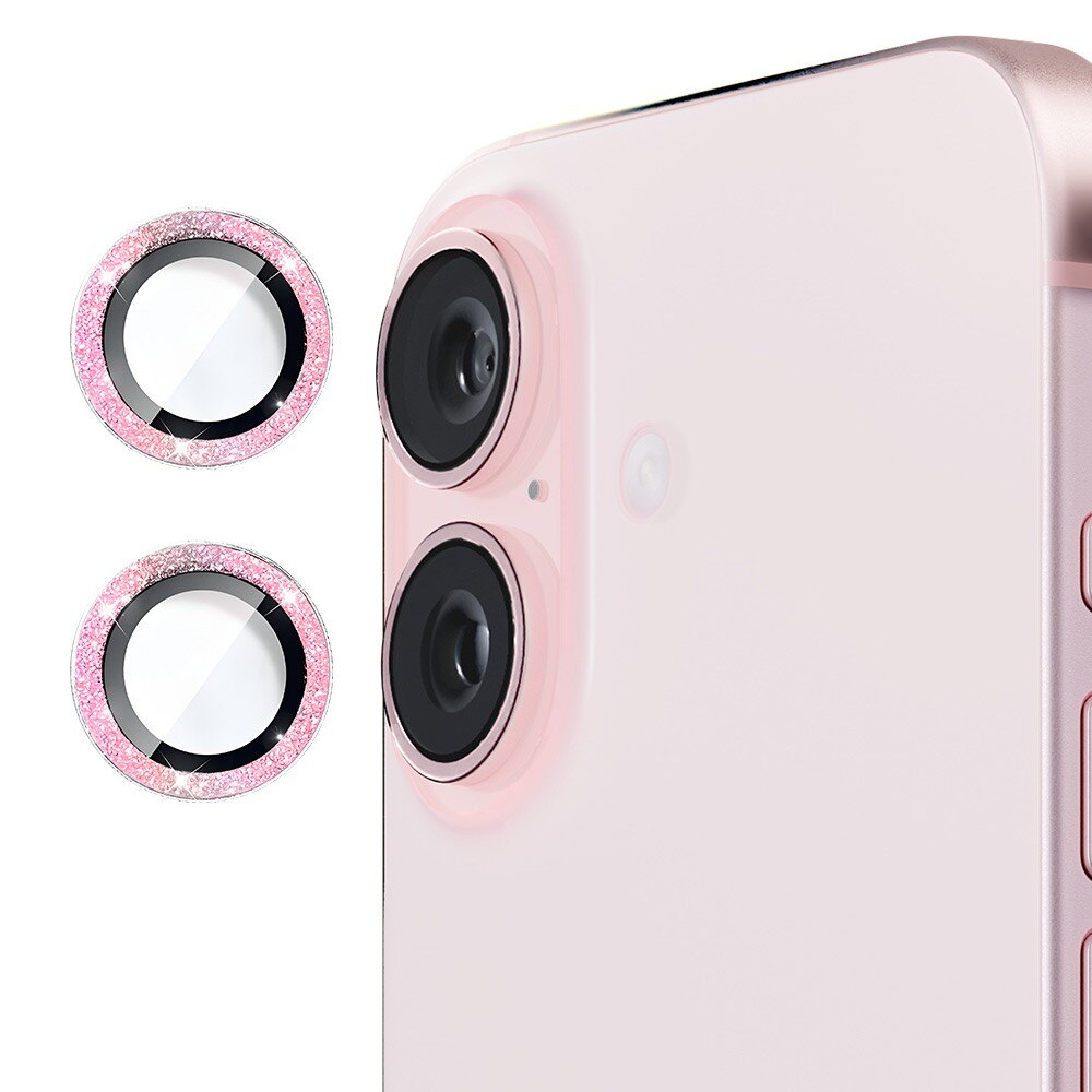 Proteggilente vetro temperato luccichio alluminio iPhone 16 Plus rosa