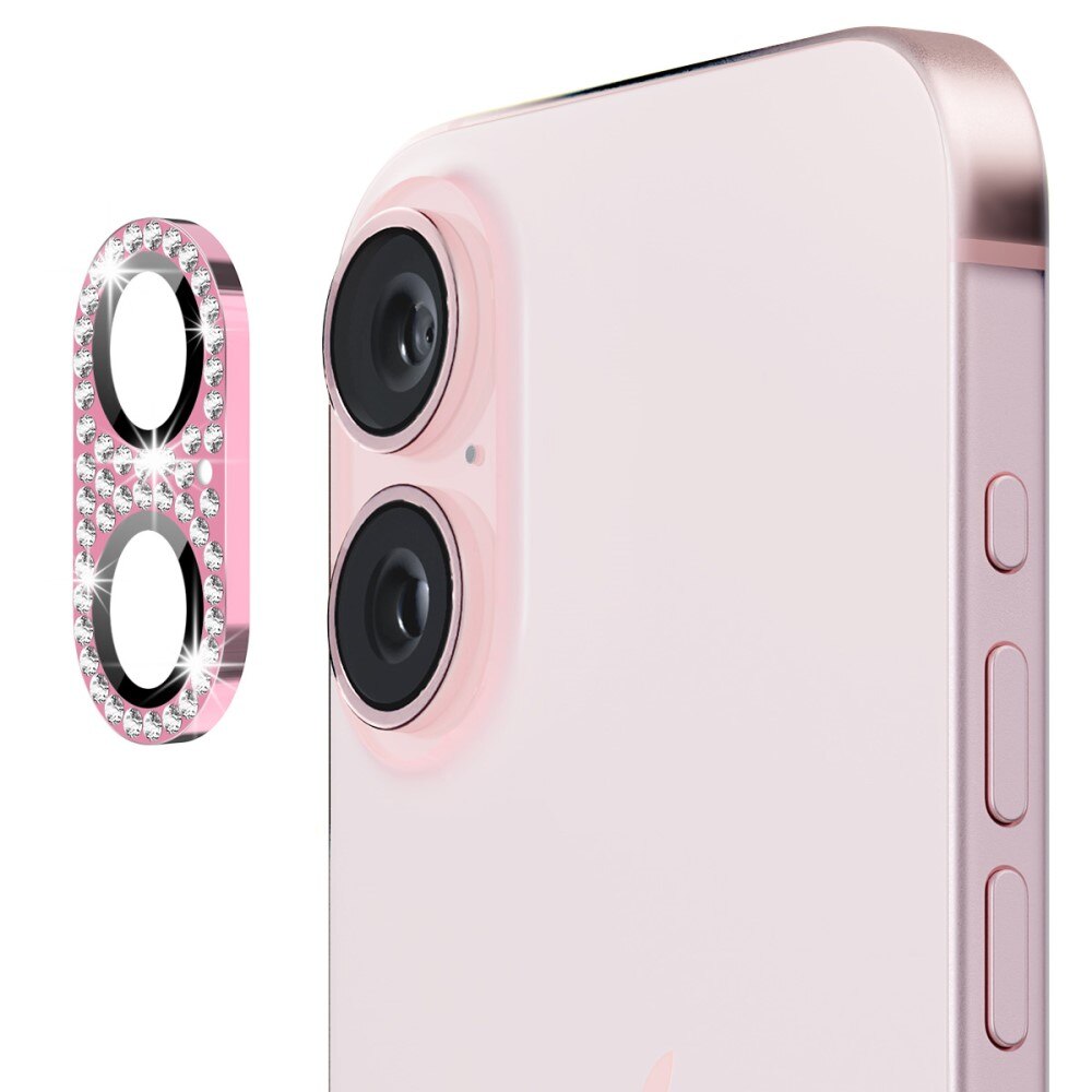 Protezioni per fotocamere Vetro Temperato Luccichio Alluminio iPhone 16 Plus rosa