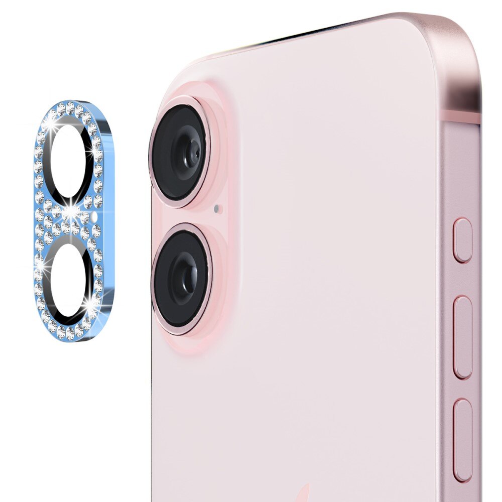 Protezioni per fotocamere Vetro Temperato Luccichio Alluminio iPhone 16 Plus blu