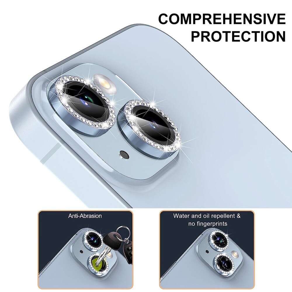 Proteggilente vetro temperato strass e alluminio iPhone 16, nero