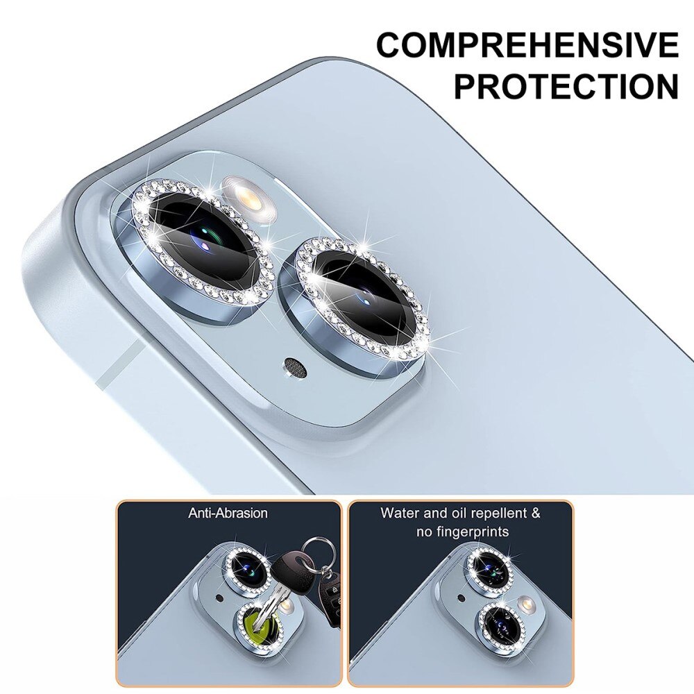 Proteggilente vetro temperato strass e alluminio iPhone 14, nero