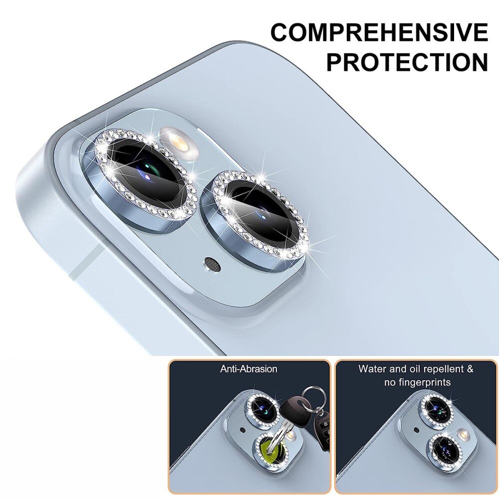 Proteggilente vetro temperato strass e alluminio iPhone 15 Plus, nero