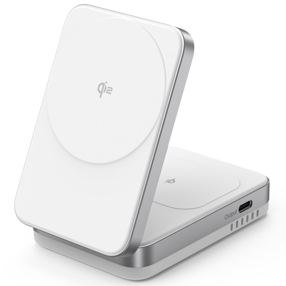 Compact  2-in-1 Qi2 Stazione di Ricarica Magnetica Wireless Pieghevole bianco