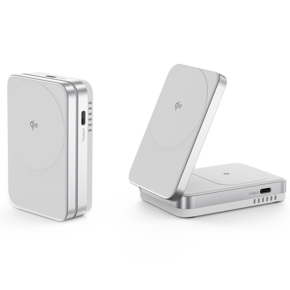 Compact  2-in-1 Qi2 Stazione di Ricarica Magnetica Wireless Pieghevole bianco