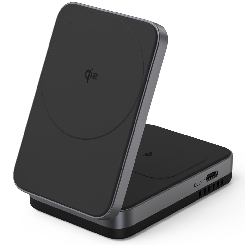 Compact  2-in-1 Qi2 Stazione di Ricarica Magnetica Wireless Pieghevole nero