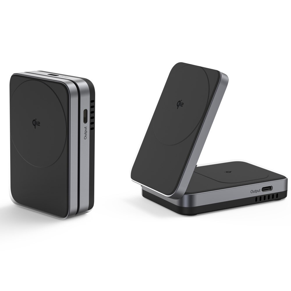 Compact  2-in-1 Qi2 Stazione di Ricarica Magnetica Wireless Pieghevole nero