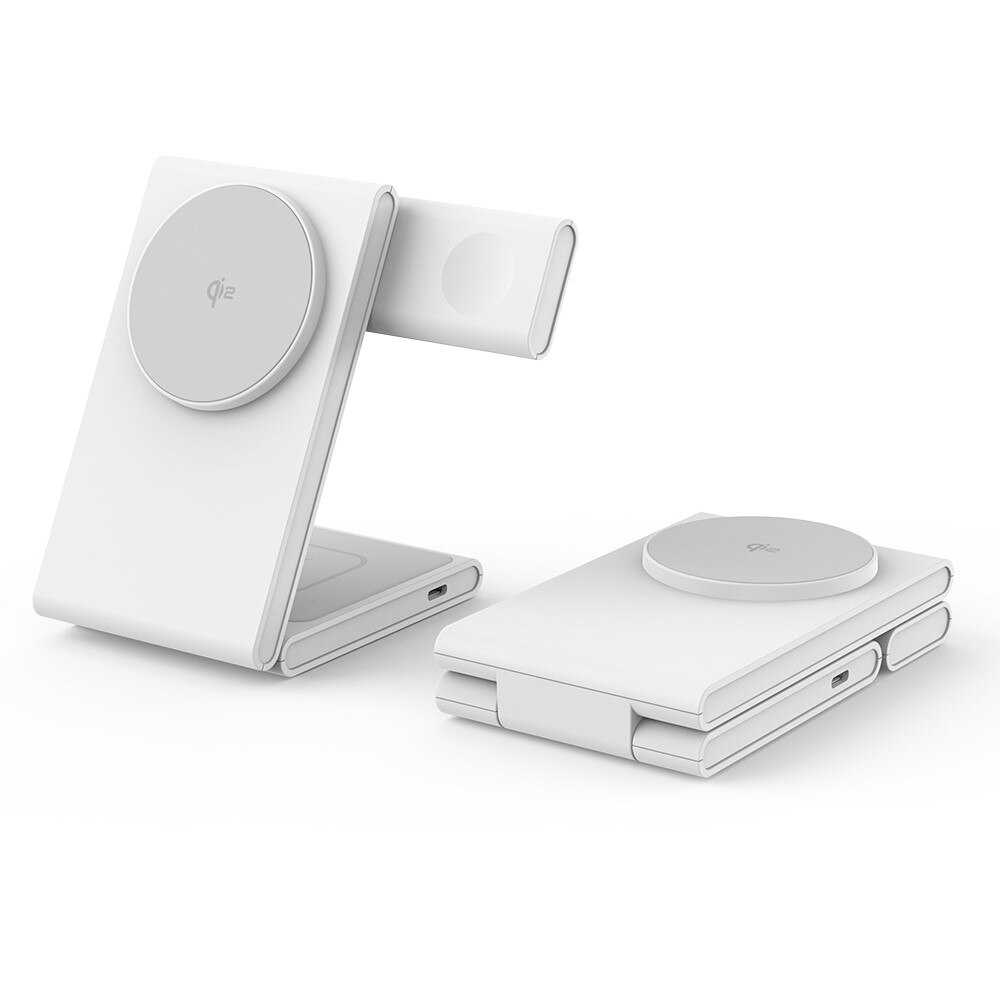 Modern 3-in-1 Stazione di Ricarica Magnetica Wireless Pieghevole bianco