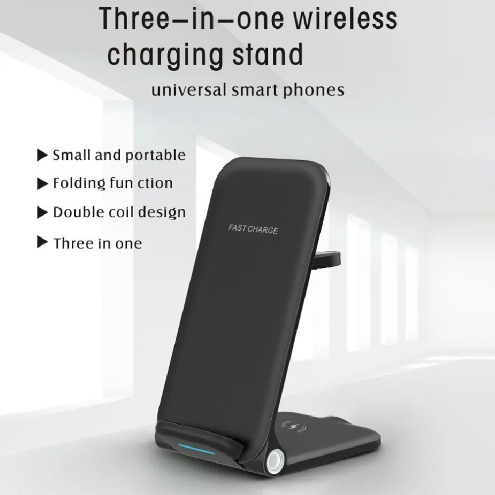 3-in-1 Caricatore Wireless Pieghevole 15W nero