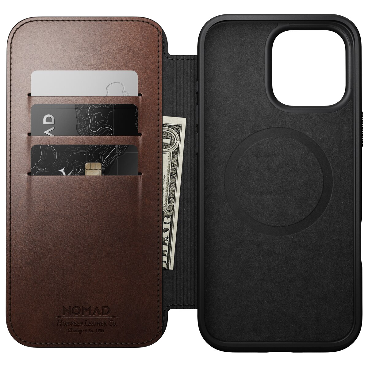 Modern Horween Leather Folio MagSafe iPhone 16 Pro Max Rustic Brown