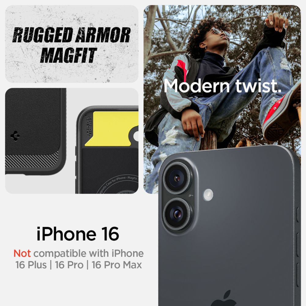 Cover Rugged Armor MagSafe iPhone 16 Black