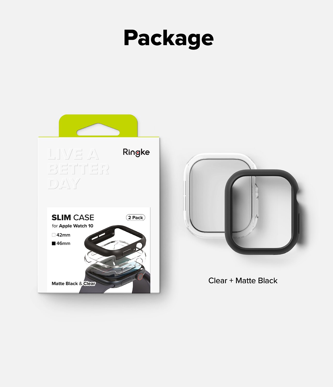 Cover Slim (2 pezzi) Apple Watch Series 10 42mm Matte Black & Clear