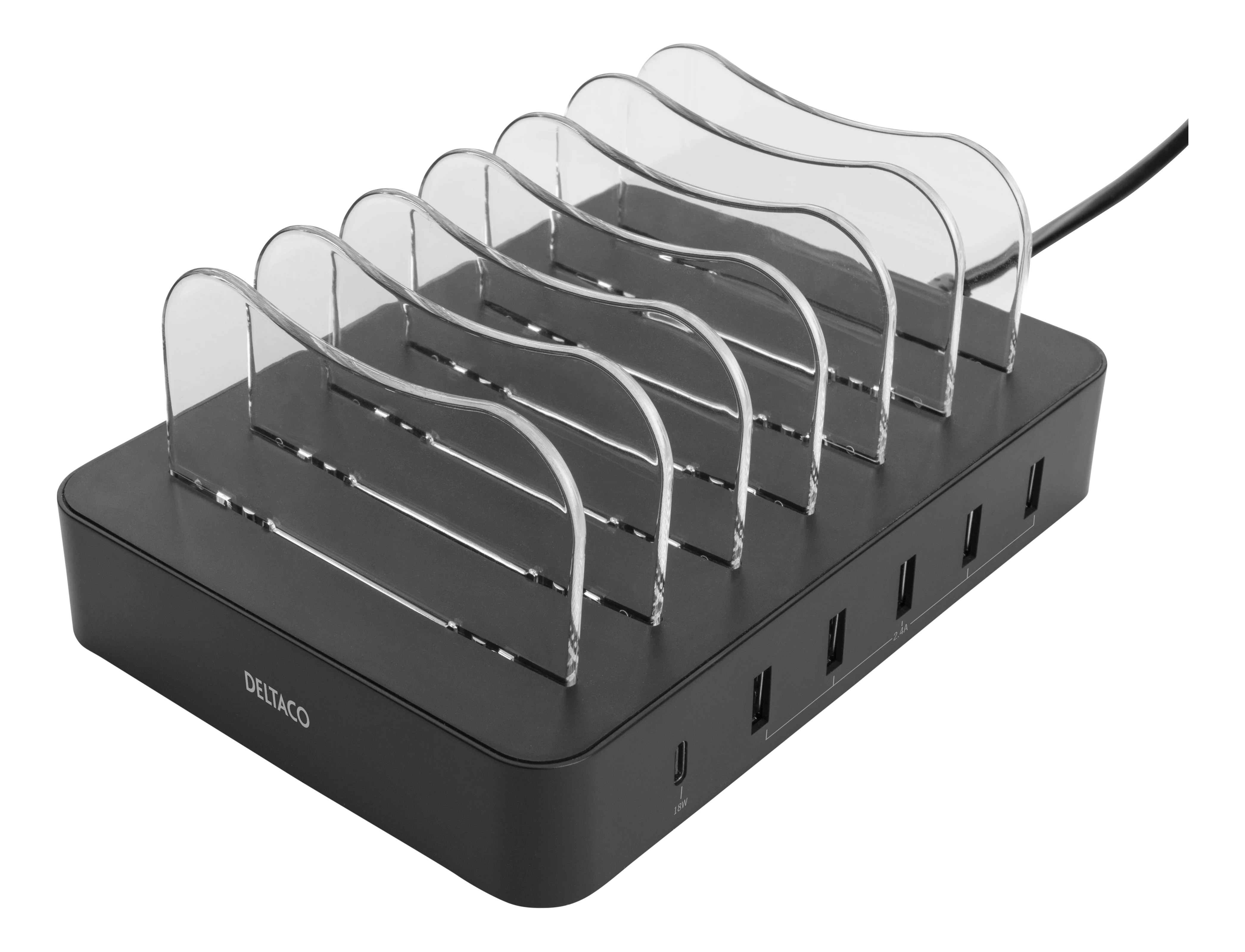 Stazione di ricarica per 6 dispositivi, 5x USB-A, 1x USB-C 50W nero