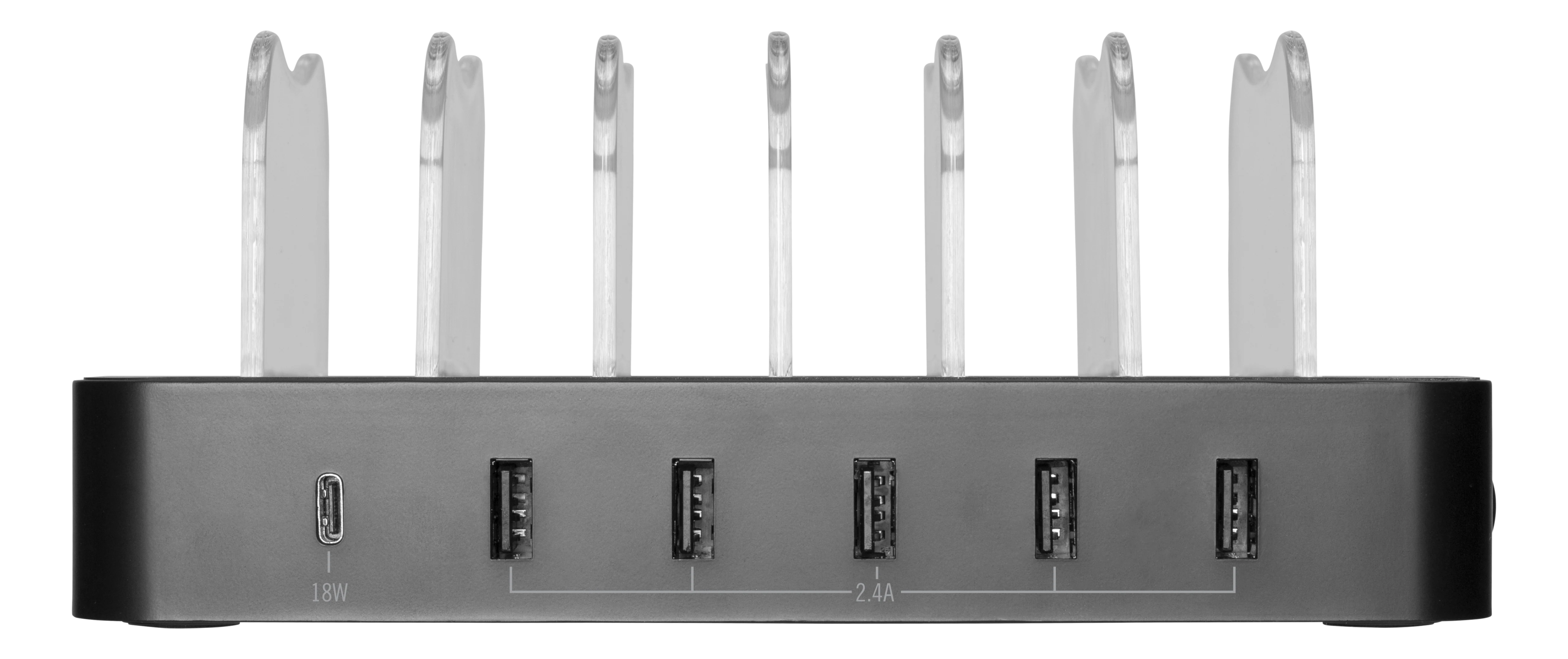 Stazione di ricarica per 6 dispositivi, 5x USB-A, 1x USB-C 50W nero