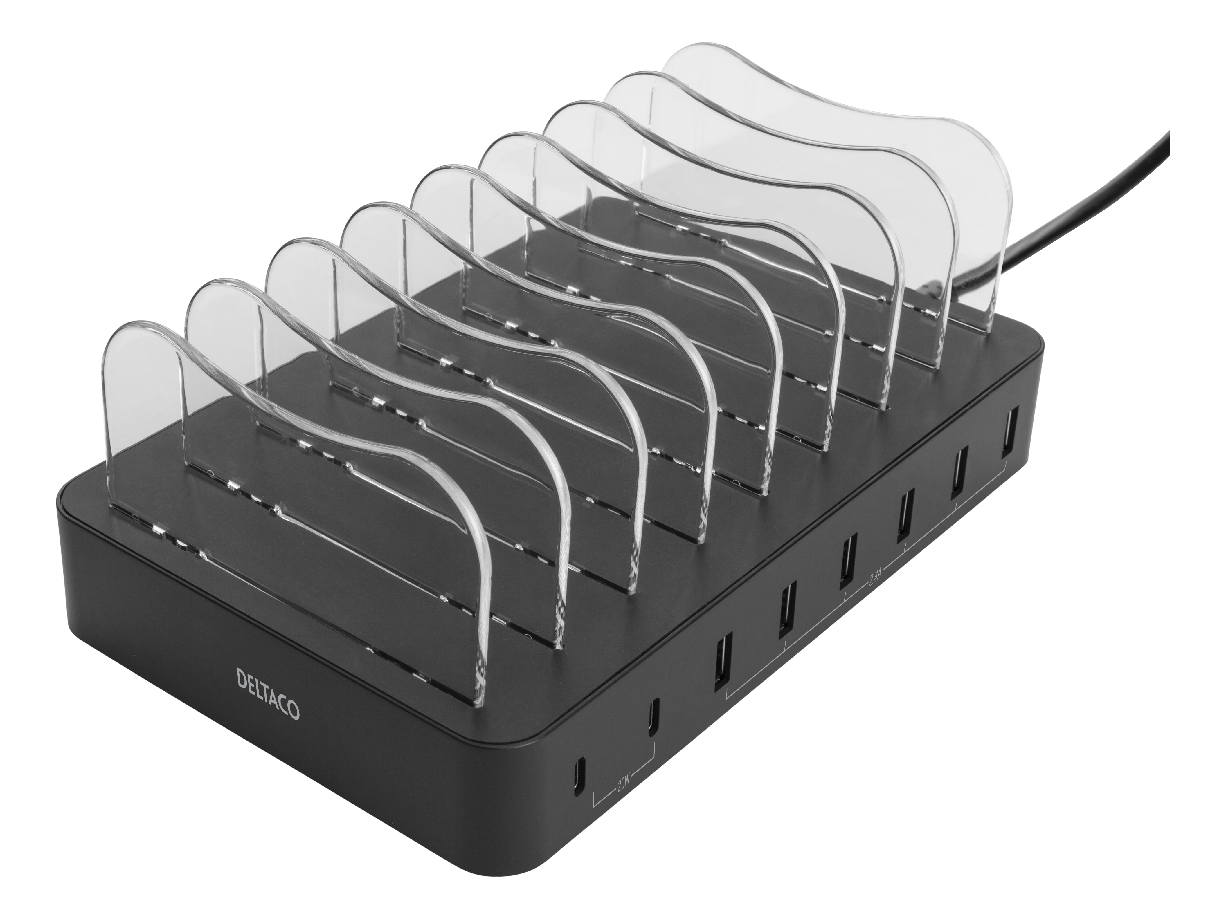 Stazione di ricarica per 8 dispositivi, 6x USB-A, 2x USB-C 75W nero