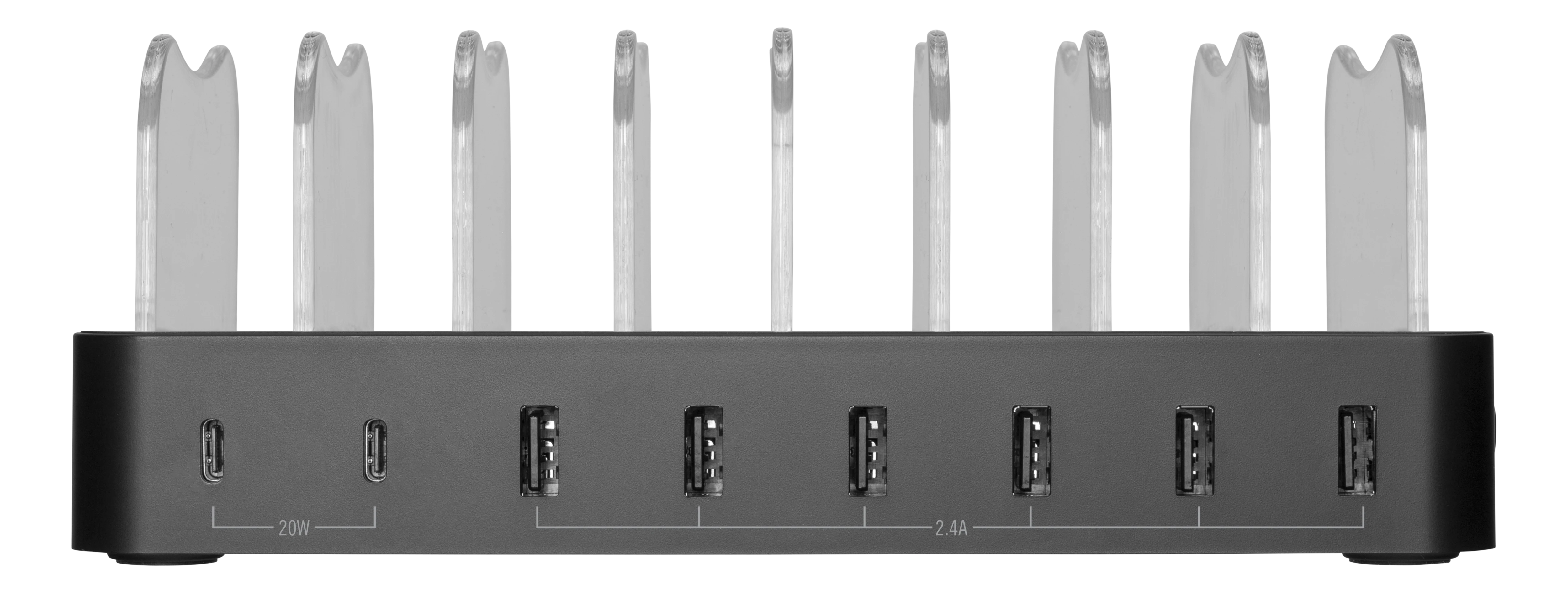 Stazione di ricarica per 8 dispositivi, 6x USB-A, 2x USB-C 75W nero