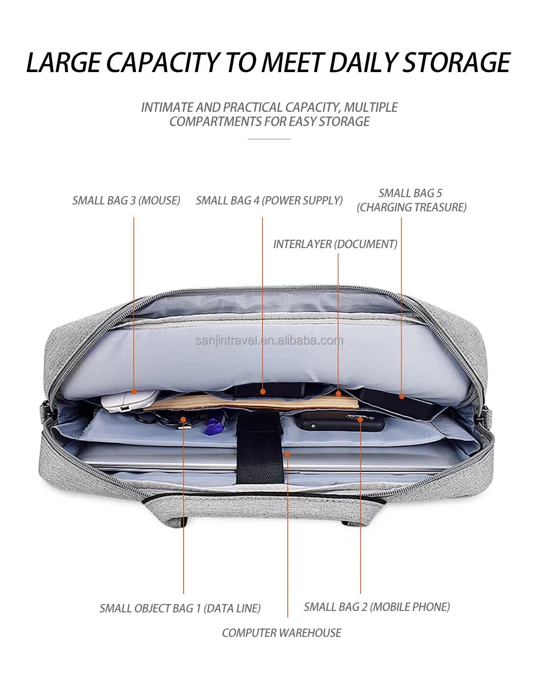 Borsa per laptop con tracolla up to 13,3" grigio chiaro