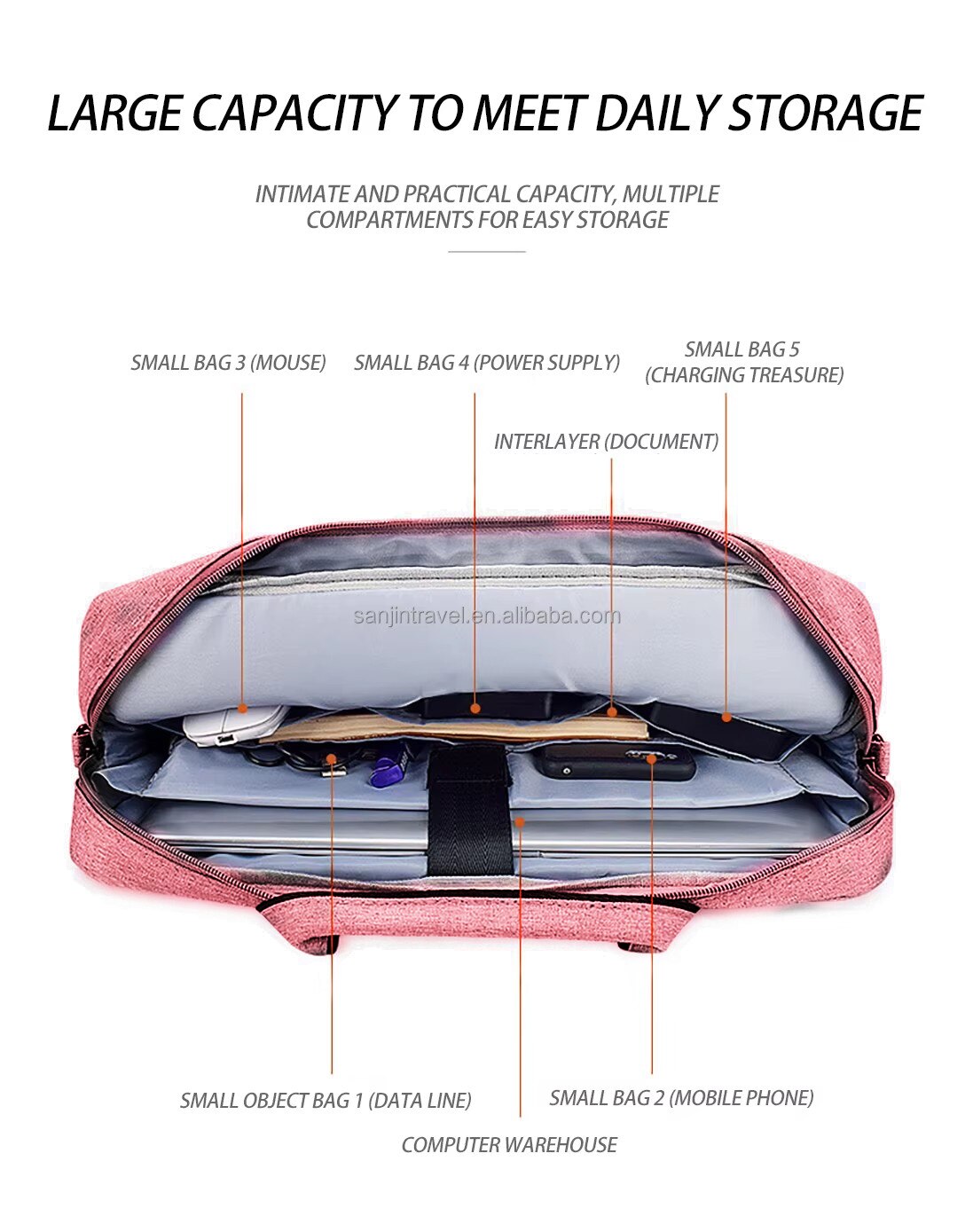 Borsa per laptop con tracolla up to 13,3" rosa