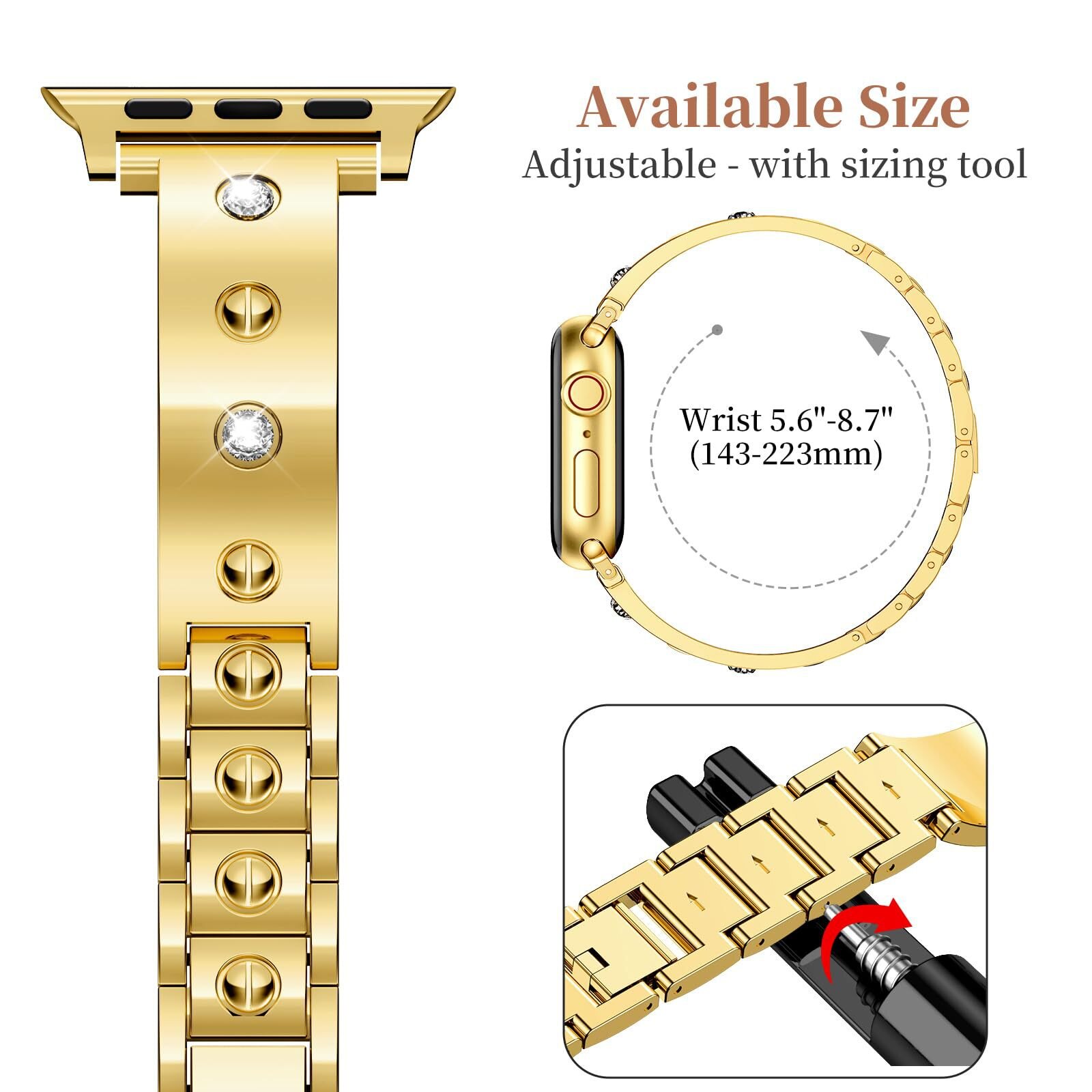 Cinturino Bangle Diamond Apple Watch Series 10 42mm, oro