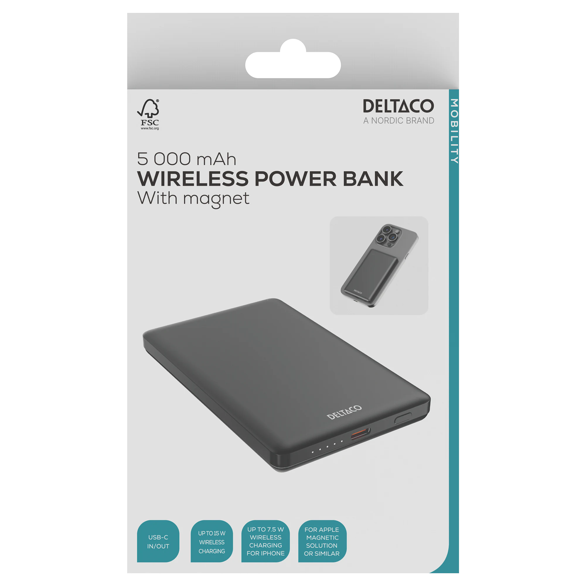 Powerbank wireless MagSafe 5000 mAh nero