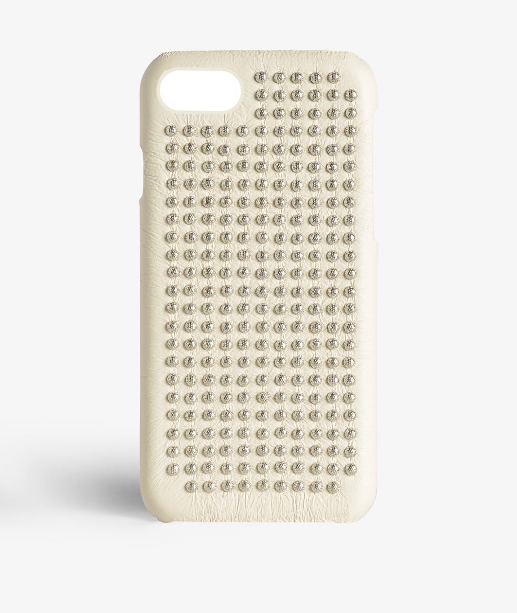 Cover iPhone SE 2022 Borchie Nappa Ivory Silver Studs