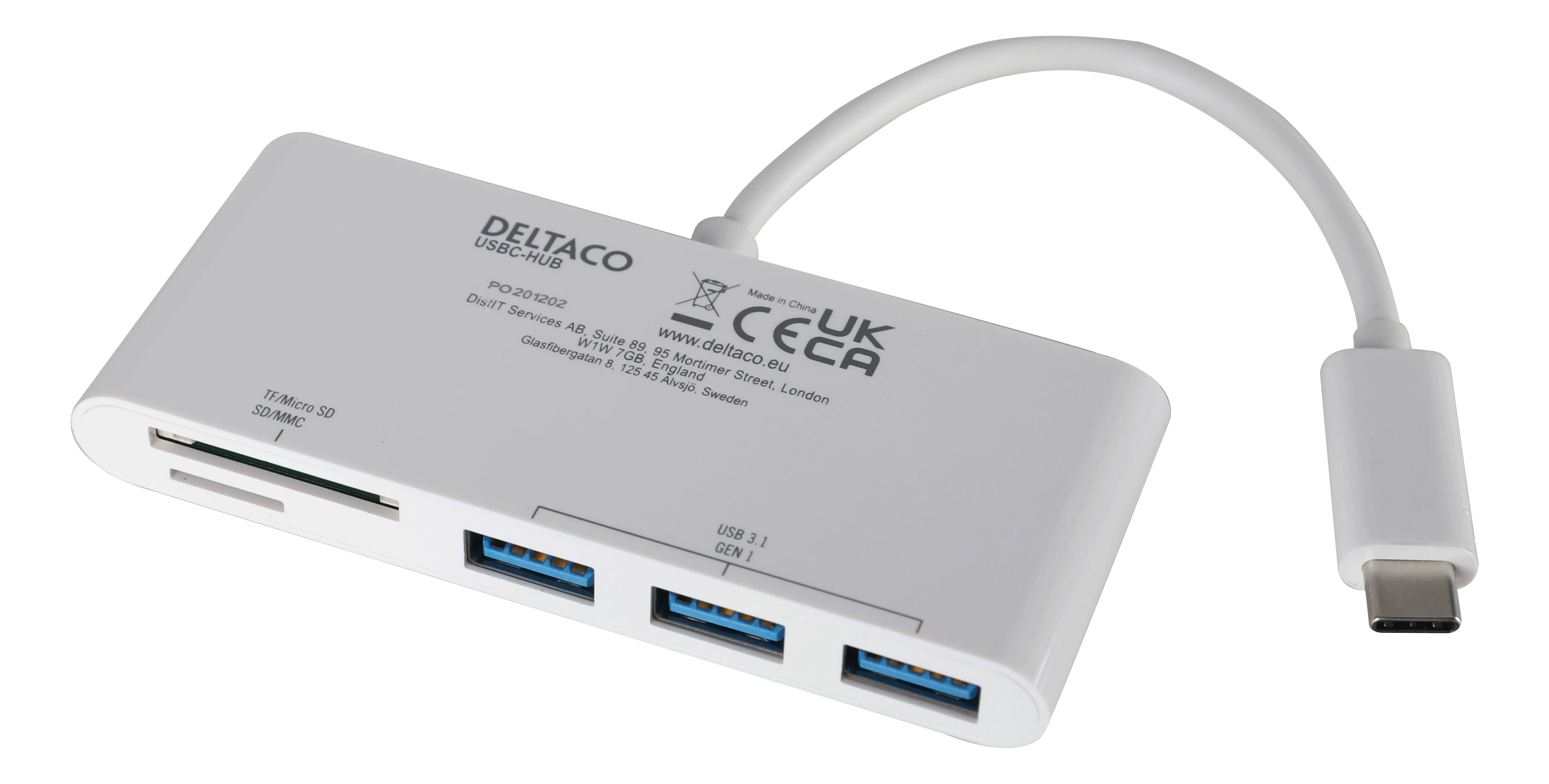 Hub USB-C 3x USB-A + SD/microSD bianco