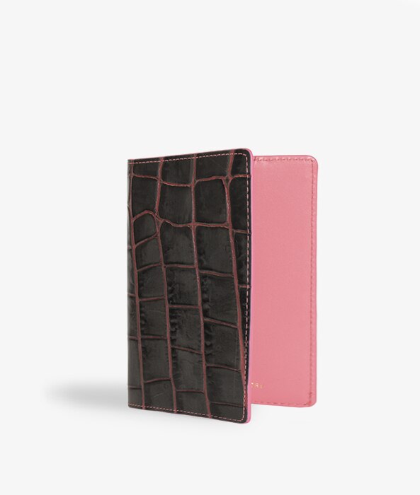 Custodia per passaporto Crocodile Taupe/Pink