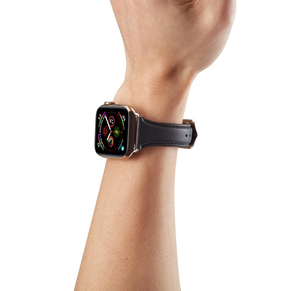 Cinturino sottile in pelle Apple Watch 45mm Series 8 Nero